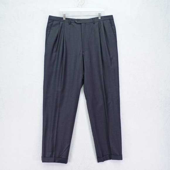 Santorelli Gray Wool Pleated Cuffed Dress Pants Trousers Como 2‎ -40 / 33- High